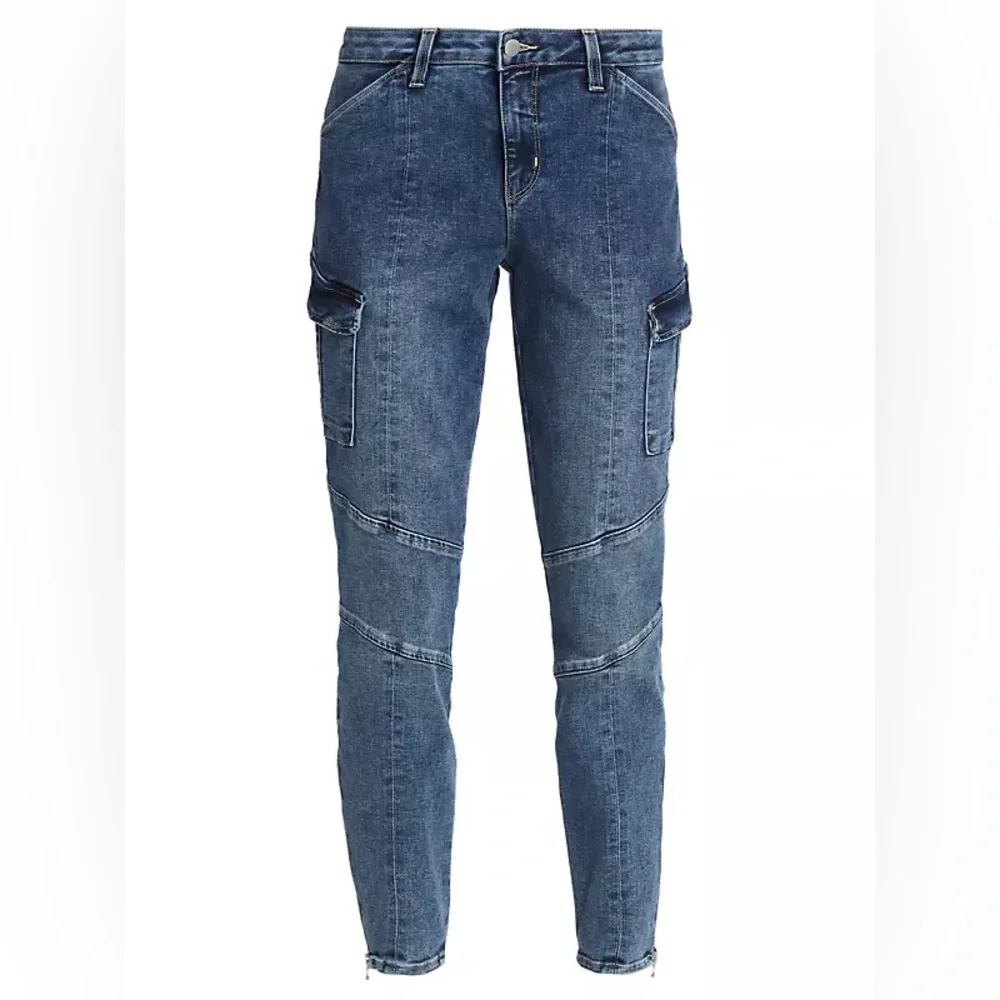 L'AGENCE Women's Skinny Cargo Jeans in Mid Blue Denim - Picture 3 of 6